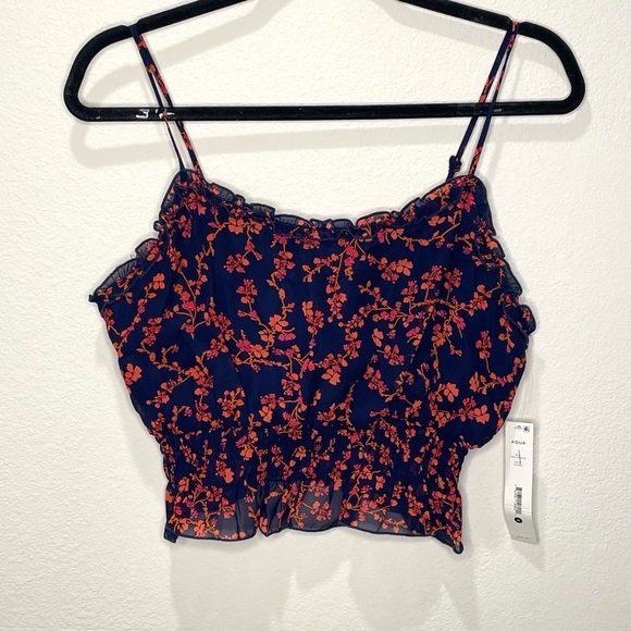 Aqua Tops - 𝅺AQUA Floral Print Smocked Crop Top Size M